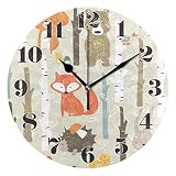senya Wall Clock Silent Non Ticking, Round Funny Fox Art Clock for Home Bedroom Office Easy to Read