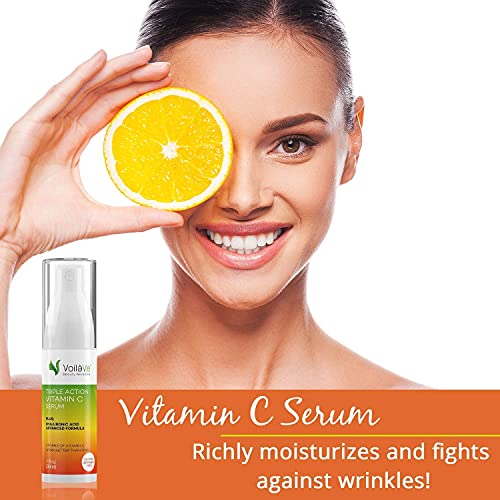 Voilave Organic Moroccan Argan Oil For Skin, Hair & Nail & Natural Triple Action Vitamin C Serum For Face - Made In Usa - Combo #TOP4