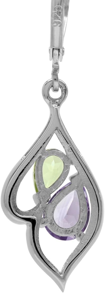 Silvershake Pear Shape Gemstone 925 Sterling Silver Leverback Dangle Earrings