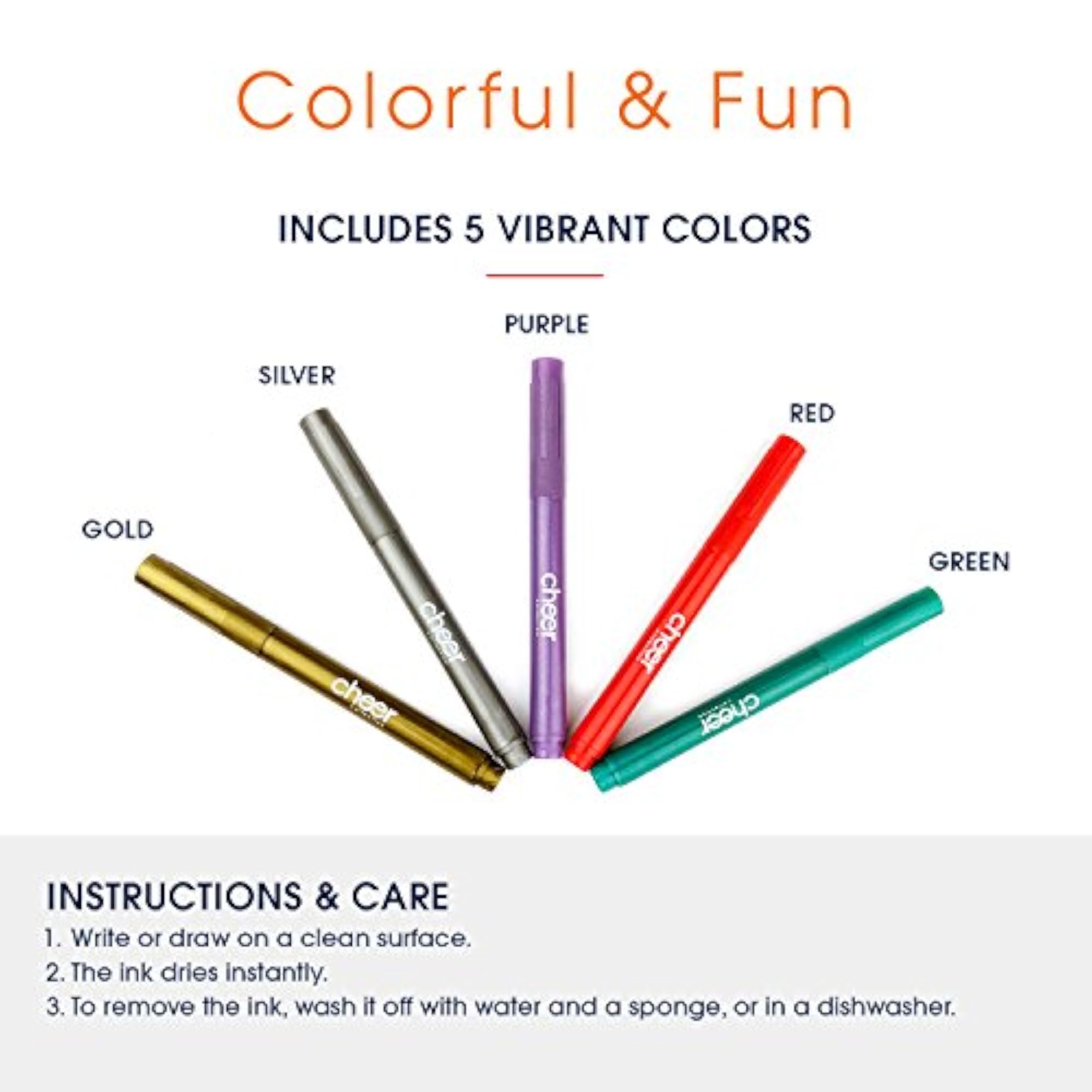 Metallic Colors Wine Glass Markers, Pack of 5