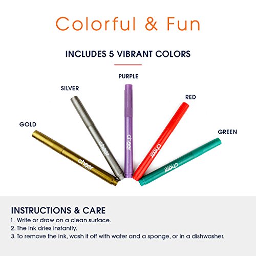 Metallic Colors Wine Glass Markers, Pack of 5