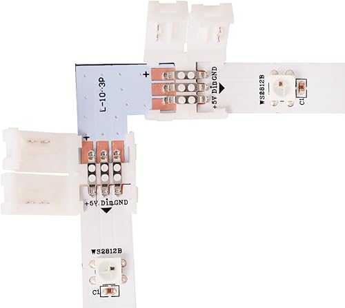 Miniatura 7 de BTF-LIGHTING 10 juegos 3PIN 0.394 in 0.39in ancho ángulo recto L forma de conector de esquina sin soldadura para WS2811 WS2812B SK6812 tira LED sin