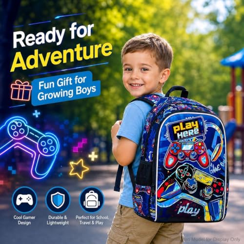 Image of CCJPX 3PCS Gamer Backpack for Boys, 16 Inch Kids Water Resistant Preschool Bookbags, Cool Kindergarten School Backpacks and Lunch Box