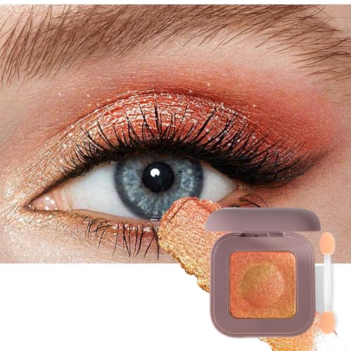 Holographic Multichrome Coral Orange Glow Glitter Eyeshadow Palette with Brush Rich Chameleon Color Shimmer Metallic & Long Lasting & Buildable Eye Shadow High Pigment Single Eye Makeup (#05)