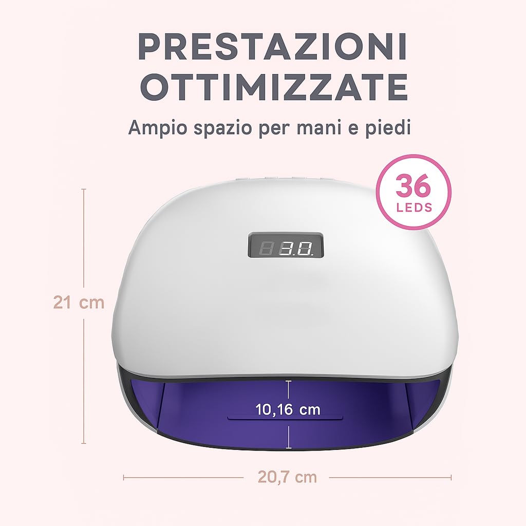 Lampada UV LED per Unghie 48W con Sensore Infrarossi e Display LCD, 4 Timer (10s/30s/60s/99s), 36 LED | Asciuga Smalto Gel, Semipermanente, Manicure e Pedicure Professionale