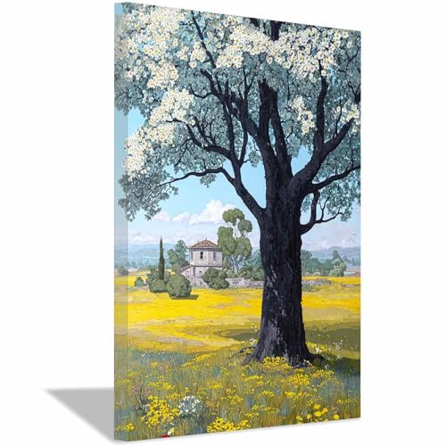 Grand chêne de style anime arbre de vie vert encadré 40x60