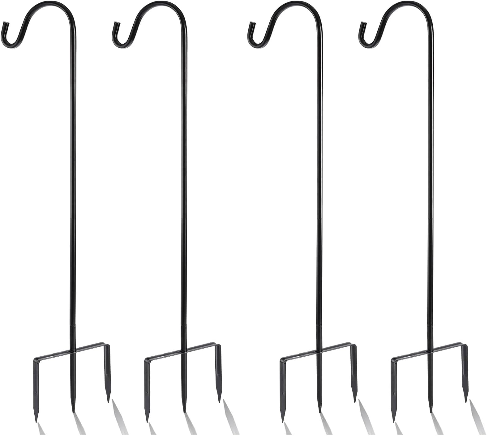 EXCMARK 4 Pack Shepherd Hook Adjustable Height 31/24/16’’ 1/2 inch Thick Use at Weddings, Hanging Solar Lights, Lanterns, Bird Feeders, Metal Hanger Hook (Black, 31 inch). U.S. Patent.