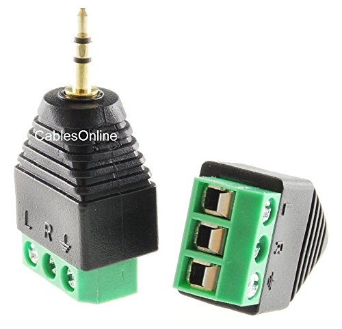 CablesOnline 2-Pack 2.5mm Stereo TRS macho a AV 3-Screw Terminal miniatura 2