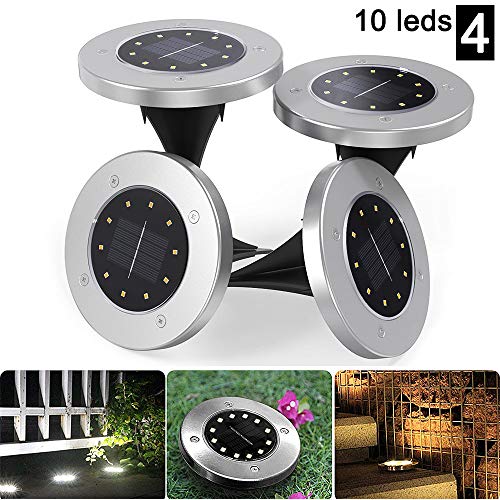 Preisvergleich Produktbild Solarleuchten Garten,JuguHoovi Solarleuchte Bodenleuchte Edelstahl Außenleuchte, 4 Stück 10LED Wasserdicht 130LM Pfad Garten Landschaftslichter,Bodenstrahler Licht,für Rasen Weg Hof Fahrstraßen
