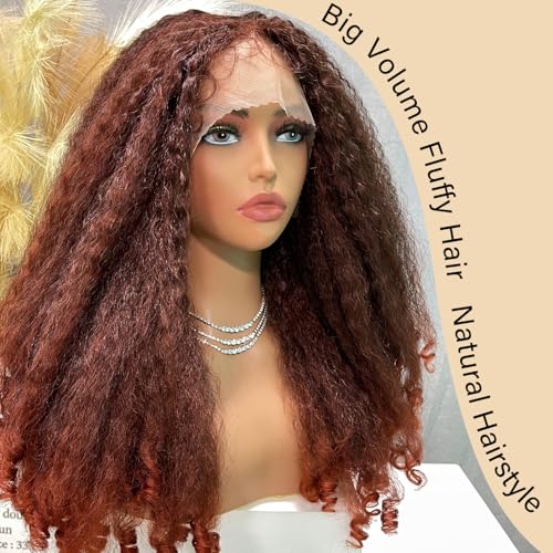 Soku Afro Curly Lace Front Wig Synthetic Copper Red T Part 20 Inch Crimp To Curl Kinky Straight With Curly Ends Pre-Plucked With Baby Hair Transparent Swiss Lace Yaki Texture Ginger Wigs For Women thumb #1