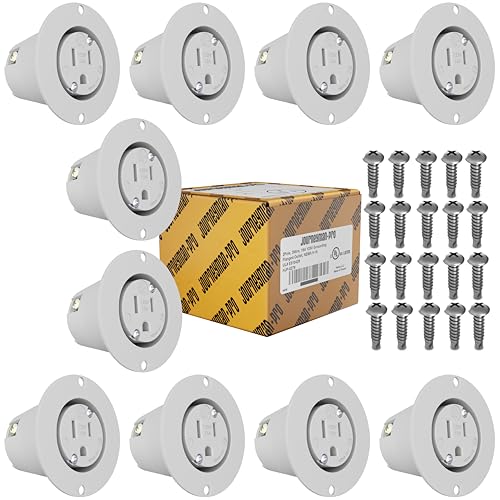 Journeyman-Pro 5279 15 Amp 120-125 Volt, NEMA 5-15 Flanged Outlet, White Commercial Grade, 2 Pole-3 Wire, Straight Blade Plug Charger Receptacle (10-Pack No Cover/Cap)