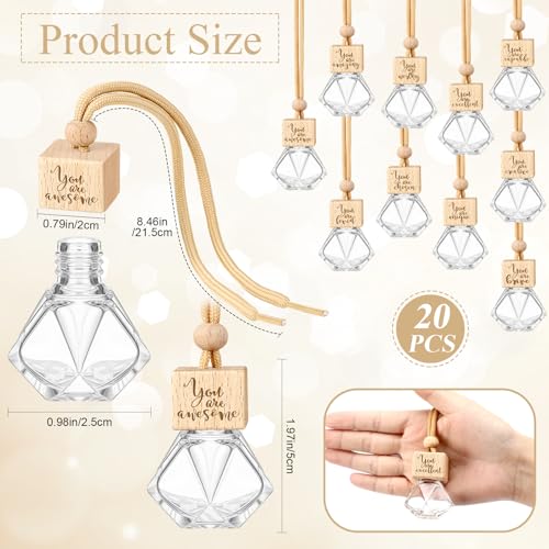 Image of Funnymoom 20 Pcs Employee Appreciation Gifts Bulk Empty Car Diffuser Air Freshener Ornament Hanging Glass Essential Oil Bottle Thank You Gift for Staff Teacher Students Nutritionist