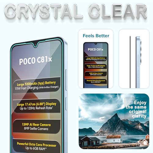 Image of ArmourPro Tempered Glass for Poco C81x - 9H Anti Scratch Screen Protector, Edge to Edge Coverage, HD Clarity, Smooth Touch, Case Friendly | Black, Pack of 2