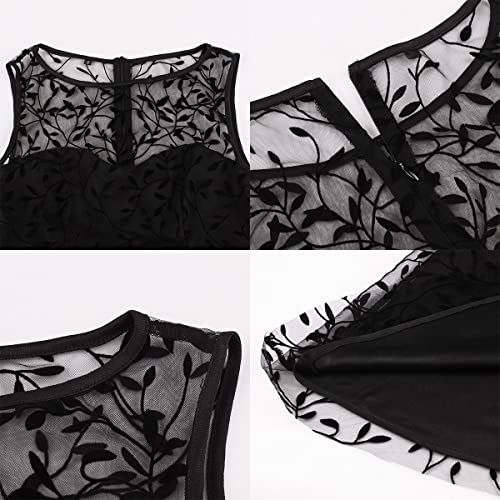 Image of 1950s Dresses for Women Vintage Elegant Short Puff Sleeve Polka Dot Patchwork Knee Length Cocktail Party Dress