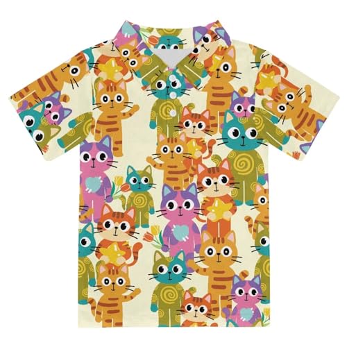 Funny Cats Print 3-12 Years Kids Polo Shirt Cute Animal Design Boys Short Sleeve Summer Hawaiian Beach Holiday