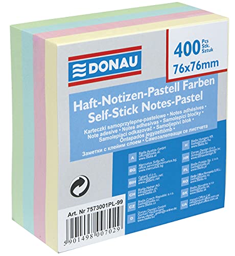 Danubio 7573001pl de 99 Notas Adhesivas, 76 x 76 mm, 1 x 400 hojas, pastel