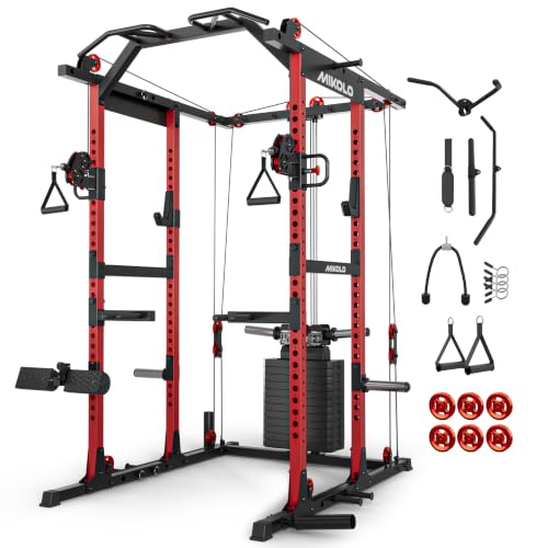 Image of Mikolo K6 2.0 Power Cage, Power Rack with Cable Crossover System, 2000LBS Squat Rack with LAT Pull Down System, Functional Trainer with Aluminum Pulley System for Home Gym