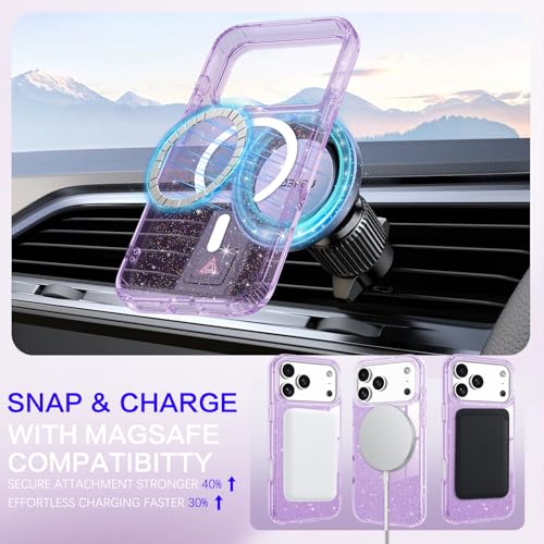 Image of BENTOBEN Magnetic for iPhone 17 Pro Max Case, Clear Crystal Glitter Bling 17 Pro Max Phone Case [Compatible with MagSafe], Shockproof Sparkly Cute Women Girl Cover for iPhone 17 Pro Max, Purple
