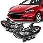 AKKON - For 2013 2014 2015 2016 Dodge Dart [Halogen Type] Black Headlights Driver and Passenger Set