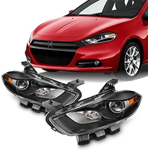 AKKON - For 2013 2014 2015 2016 Dodge Dart [Halogen Type] Black Headlights Driver and Passenger Set