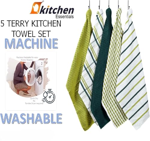 BLOOM BLENDS 5-Pack Terry Cotton Kitchen Tea Towels | Super Absorbent, Quick-Drying, and Soft Dishcloths for Everyday Use | Durable & Machine Washable Towel Set (Sage Green) - Cosy Home Interiors BLOOM BLENDS 5-Pack Terry Cotton Kitchen Tea Towels | Super Absorbent, Quick-Drying, and Soft Dishcloths for Everyday Use | Durable & Machine Washable Towel Set (Sage Green) - Image 8