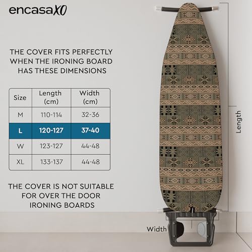 Image of Encasa XO Ironing Board Cover with Thick Felt Pad - Scorch & Heat Resistant - Elastic Bungee Cord, Premium African Print - Large (125x39 cm)