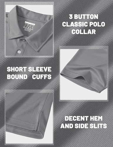 Image of MAGCOMSEN Men's Polo Shirts 3 Buttons Casual Work T Shirts Quick Dry Short Sleeve Golf Shirt Pique Jersey Outdoor Performance