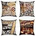 JgZATOA Rétro Cinéma Housse De Coussin Salon Canapé Taies d'oreiller Lit Taie d'oreiller Coussin De Bureau 45 X 45 Cm Lot De 4