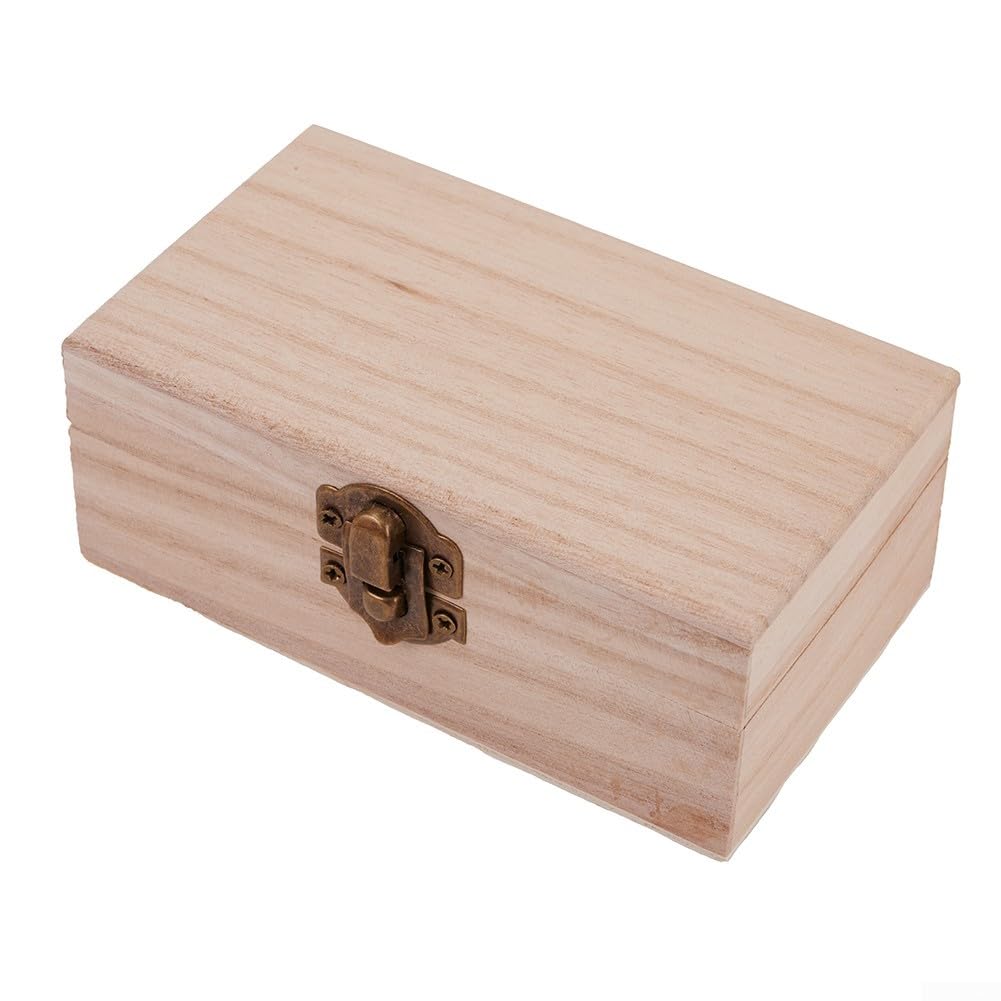 Lecreatekit Wooden Box Perfect For Crafts, Wooden Box With Hinged Lid Front Locking Clasp Home Storage For Jewellery Keepsakes Crafts Hobbies(S+M+L)