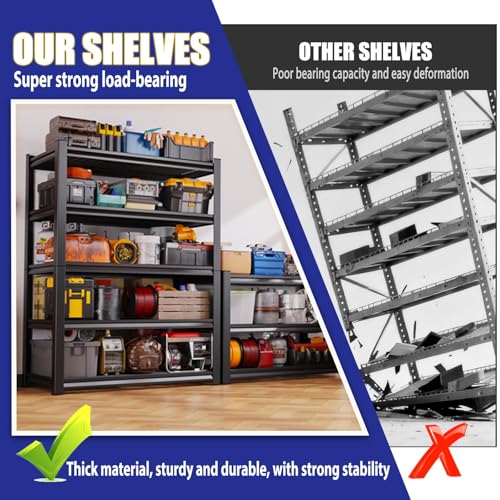 Image of 72 inchHx59 inchWx20 inchDGarage Shelving-2500 lbs 5 Tier Storage Shelves,Adjustable Heavy Duty Metal Shelving Unit and Storage Large Wire Rack,Utility Steel Shelf for Warehouse Industrial Pantry Basement