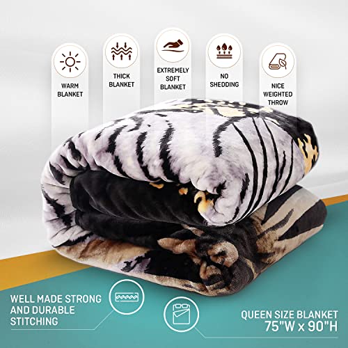 Hiyoko White Tiger Throw Velvet 75" By 90" Blanket, Cloudy Dream Animal. Warm For Bed, Sofa, And Couch. Less Fuzz, Almost Lints-Free, No Shedding #TOP2