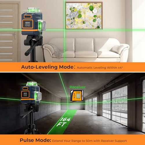 Image of CIGMAN 3D Laser Level with Tripod,Remote Control,Compact Design,4000mAh Battery,Rotary Base,3x360Self-Leveling Green Laser Leveler for Picture Hanging and DIY Projects