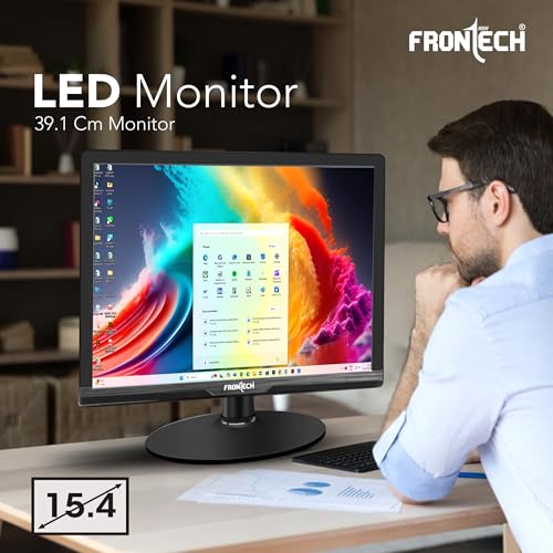 Image of FRONTECH 15.4 Inch HD LED Monitor | Refresh Rate 60 Hz,1280 x 800 Pixels | Wall Mountable, Slim Stylish Design with 16.7M Colors | VGA Ports, Built-in Power Supply (MON-0002,Black)