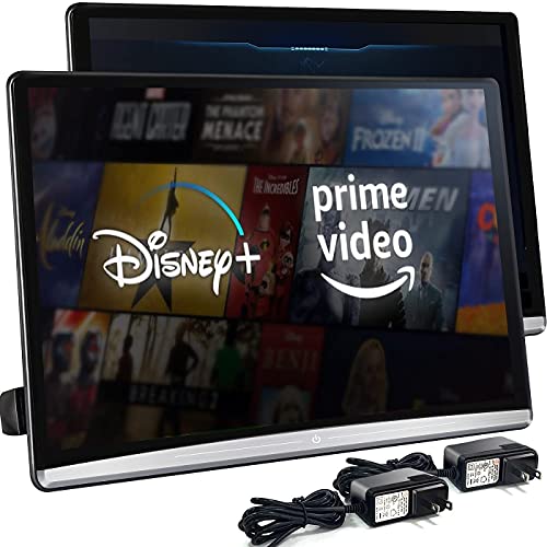 13.3 Inch Android 10.0 Universal Multifunction Car TV Headrest Monitor Tablet Touch Screen Support 4K 1080P Headset WIFI Bluetooth USB SD HDMI in+Out FM Mirror Link Video Player (4G ram 64G rom (2PC))