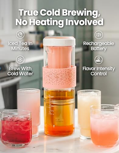 Vianté Automatic Iced Tea Maker | Fast Cold Brew Technology | No Heating Needed | Rechargeable Battery | BPA-Free Glass Pitcher | Perfect Iced Tea in Minutes