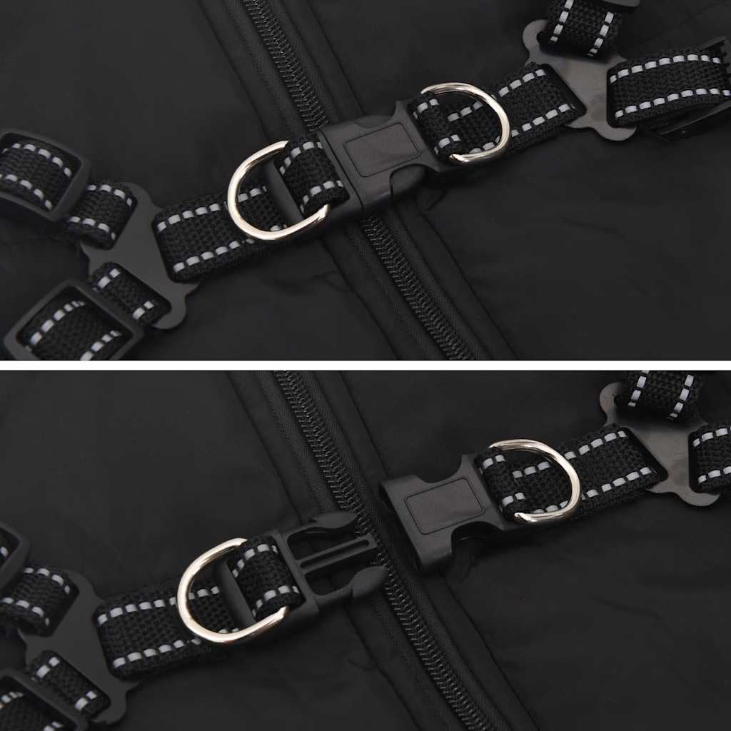 Hundemantel mit verstellbarem Geschirr wasserdicht schwarz L52 reflektierend mit Fleece, Outdoor Wintermantel für Spaziergang, Winddicht und warm, komfortabel und sicher bei Regen Herbst