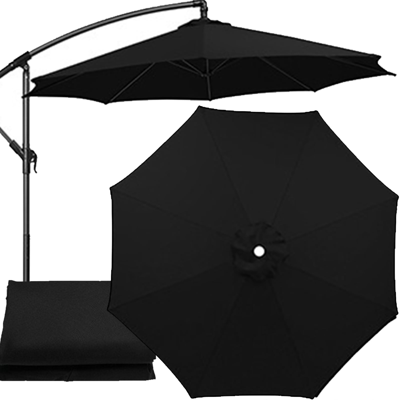 QSZTJJ 2m-4m Replacement Parasol Canopy with Top Vent, UPF 50+ Garden Parasol Replacement Canopy, 6/8 Rib replacement parasol fabric cover for Garden Umbrella (Black,6 Ribs-2.3m(7.5ft))