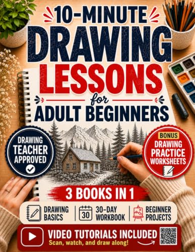 10-Minute Drawing Lessons for Adult Beginners: A Stress-Free 30-Day Course &amp; Workbook - Step-by-Step Sessions to Draw from Scratch, One Calm Evening at a Time (No Talent, No Experience Needed)