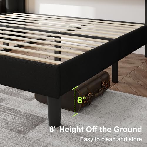 Image of Feonase King Size Bed Frame with Wingback Tufted Headboard, Upholstered Platform Bed Frame with Heavy Duty Wooden Slats Support, Noise-Free, No Box Spring Needed, Easy Assembly, Black