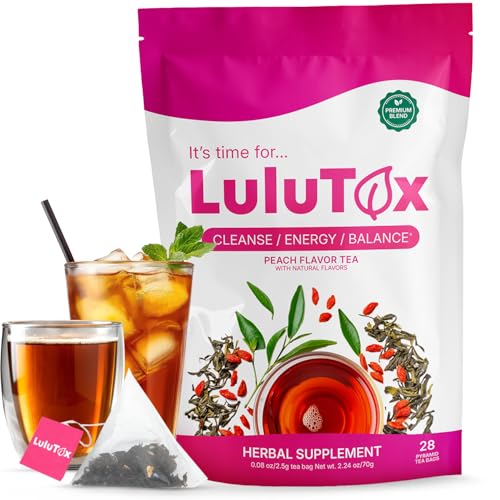 LULUTOX Thé Détox – Mélange de Plantes pour le Bien-être avec Pissenlit, Ginseng et Gingembre – Infusion pour Ballonnements, Ménopause, Gestion du Poids et Vitalité – 28 Sachets
