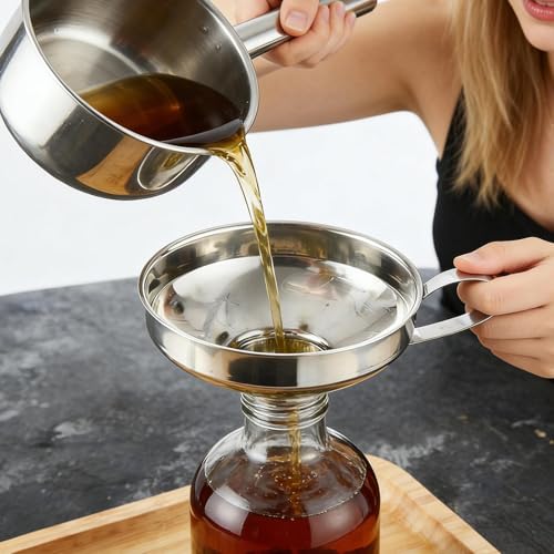 Embudo de cocina con colador de 2 piezas para verter salsas y mermeladas sin grumos 2