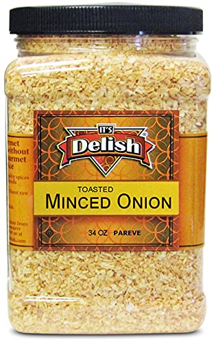 Gourmet Toasted Dried Minced Onion By It’s Delish, 2.1 Lbs (34 Oz) Jumbo Container Jar – All Natural Dry Roasted Chopped Onion, No Preservatives, No Artificial Flavor Added – Certified Kosher #TOP2