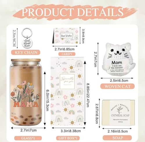 fcaylo Best Mom Christmas Gifts for Women, Thank You Gifts Set with 16 oz Glass Cup for Mom from Daughter, Birthday Presents Ideas for New Mommy