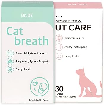 Dr.BY Cat Breath Bronchial Supplements Cat Nose Relief + Dr.BY UT Care Cat UTI Kidney Support Urinary Supplement Cranberry Treatments for Cats
