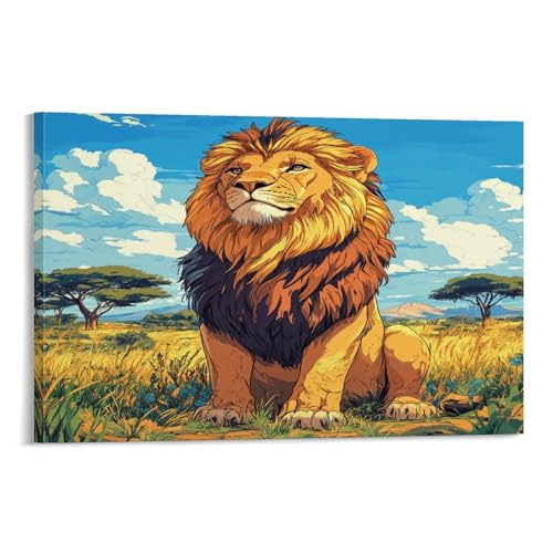 Toile tableau impression lion décoration murale salon chambre 50x75cm contemporain