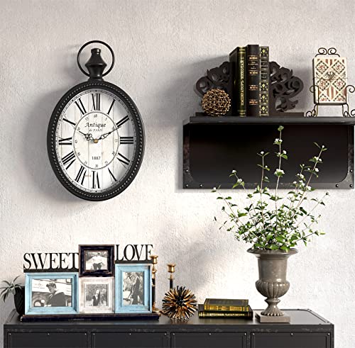 Menterry Small Retro Oval Wall Clock, Antique Old Design, Black Vintage Style, Battery Operated Silent Decor Wall Clocks For Kitchen,Bedroom,Farmhouse,Bathroom (11.2" H X 6.7" W) #TOP6
