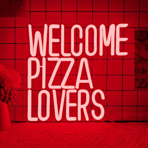 Welcome Pizza Lovers Neon Light, Red Dimmable LED Personalized Pizza