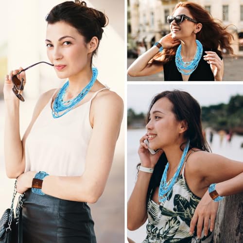 Shop LC Handmade Seed Bead Necklace & Bracelet Set Boho Jewelry for Women - Layered Multi Strand Beaded Necklaces & Bracelets w/Wooden Clasp Length 18" Strechable Bracelet Birthday Gifts for Womens2