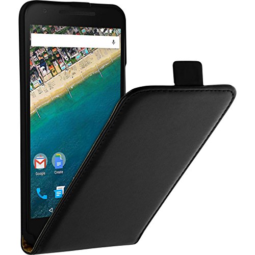 PhoneNatic Cubierta de Cuero Artificial Compatible con Google Nexus 5X   Flip Case Negro   Cover Cubierta + Protector de Pantalla
