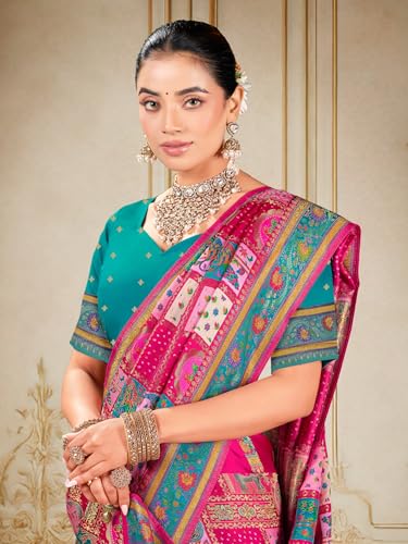 Image of Glory Sarees Women's Luxurious Dola Pure Silk Original Saree Position Print Work Madhubani Inspired Motifs Banarasi Kanjivaram Style Saree With Blouse Piece (Elegant101 Parent)